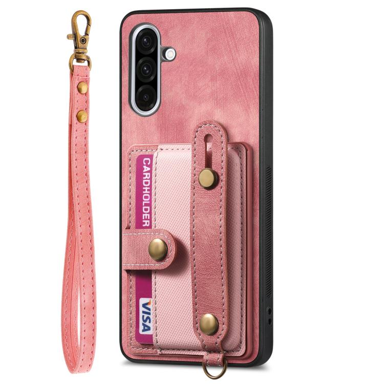 For Samsung Galaxy A36 Retro Cross Wristband Wallet Leather Back Phone Case