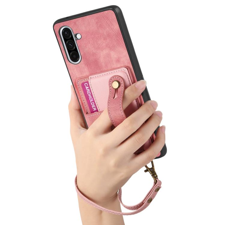 For Samsung Galaxy A36 Retro Cross Wristband Wallet Leather Back Phone Case