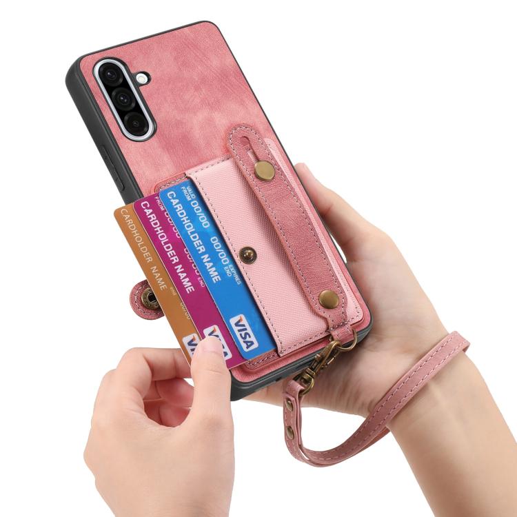 For Samsung Galaxy A36 Retro Cross Wristband Wallet Leather Back Phone Case