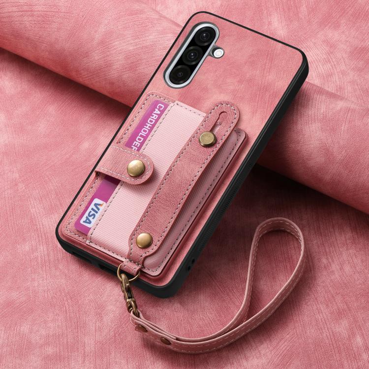 For Samsung Galaxy A36 Retro Cross Wristband Wallet Leather Back Phone Case