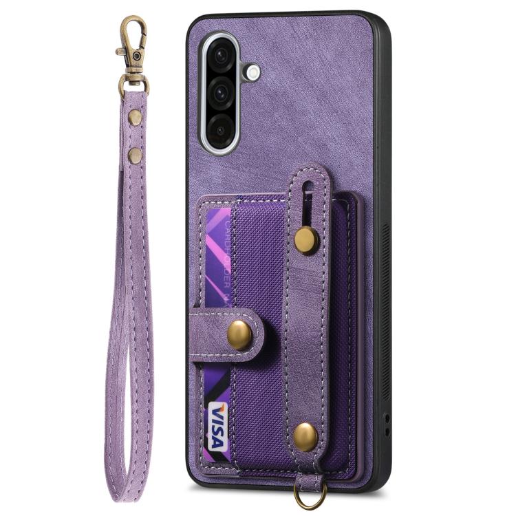 For Samsung Galaxy A36 Retro Cross Wristband Wallet Leather Back Phone Case