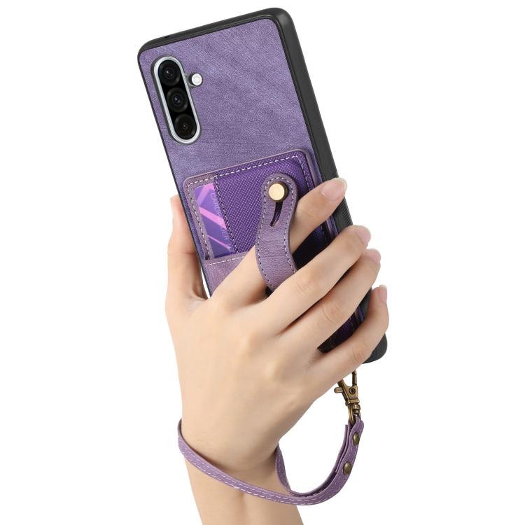 For Samsung Galaxy A36 Retro Cross Wristband Wallet Leather Back Phone Case