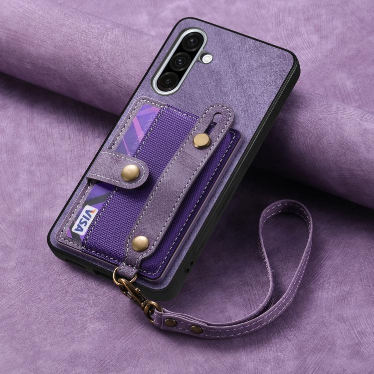 For Samsung Galaxy A36 Retro Cross Wristband Wallet Leather Back Phone Case
