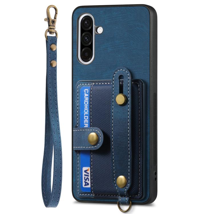For Samsung Galaxy A36 Retro Cross Wristband Wallet Leather Back Phone Case