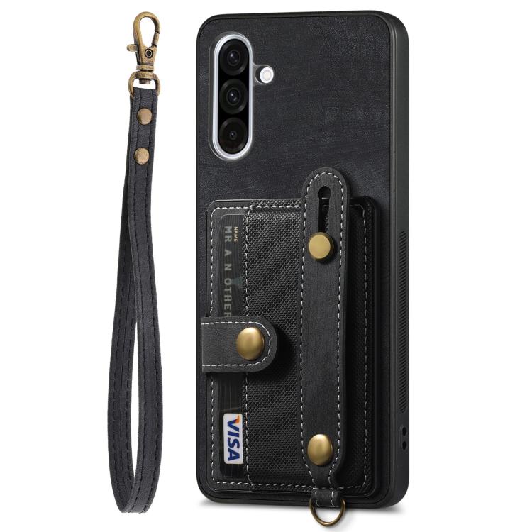 For Samsung Galaxy A36 Retro Cross Wristband Wallet Leather Back Phone Case