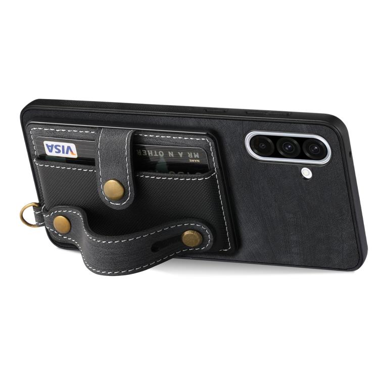 For Samsung Galaxy A36 Retro Cross Wristband Wallet Leather Back Phone Case