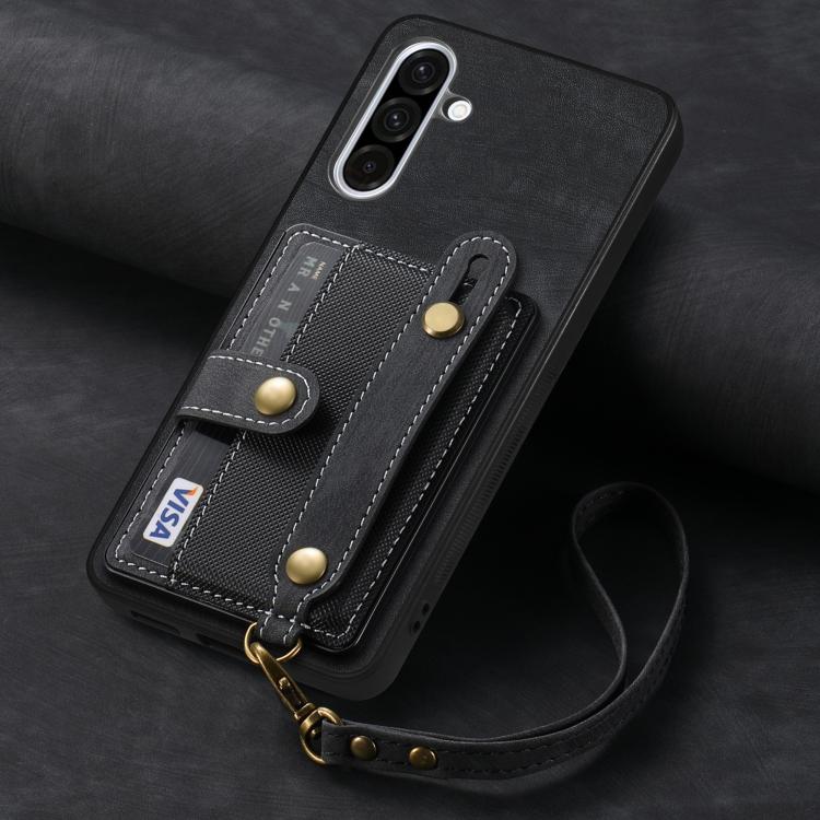For Samsung Galaxy A36 Retro Cross Wristband Wallet Leather Back Phone Case