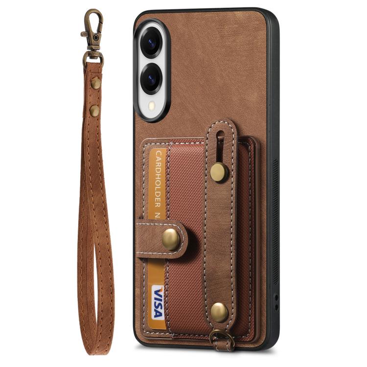 For Samsung Galaxy S25 Edge 5G Retro Cross Wristband Wallet Leather Back Phone Case