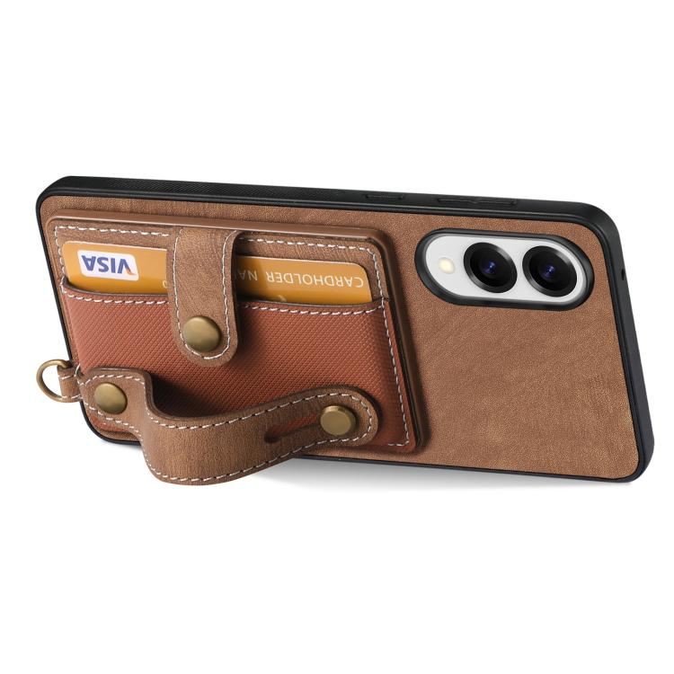 For Samsung Galaxy S25 Edge 5G Retro Cross Wristband Wallet Leather Back Phone Case
