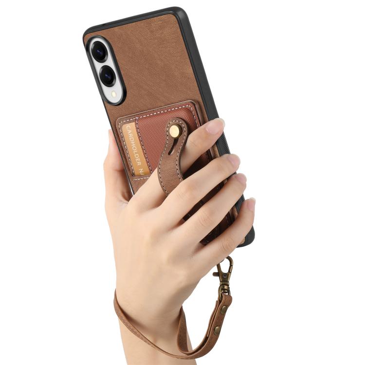 For Samsung Galaxy S25 Edge 5G Retro Cross Wristband Wallet Leather Back Phone Case