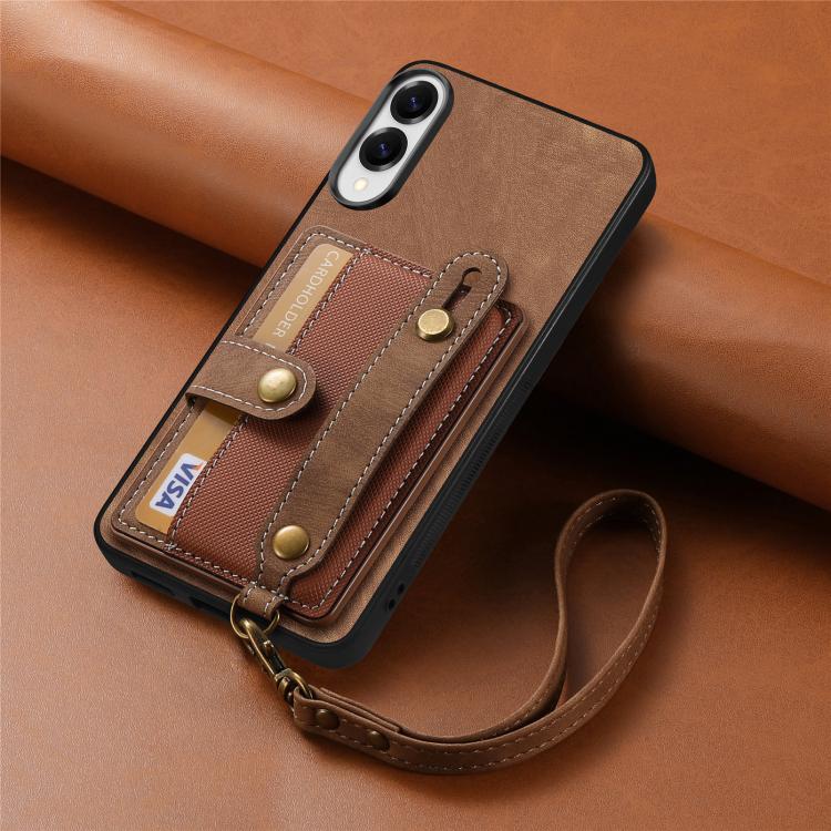 For Samsung Galaxy S25 Edge 5G Retro Cross Wristband Wallet Leather Back Phone Case