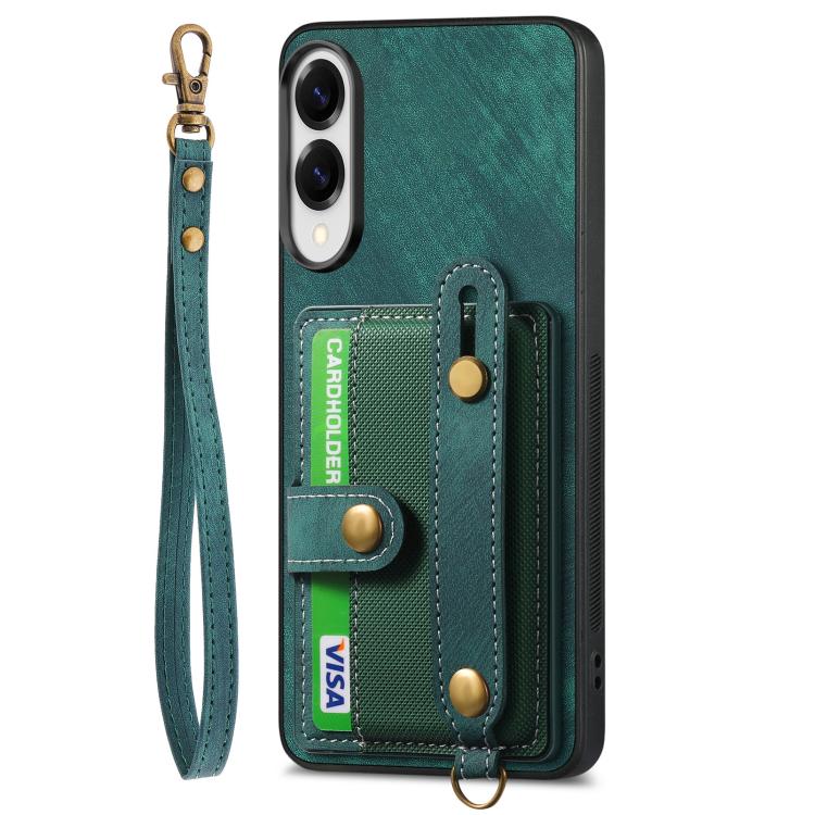 For Samsung Galaxy S25 Edge 5G Retro Cross Wristband Wallet Leather Back Phone Case