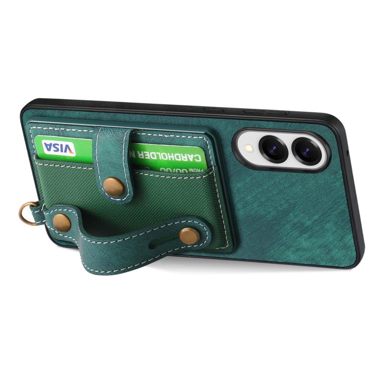 For Samsung Galaxy S25 Edge 5G Retro Cross Wristband Wallet Leather Back Phone Case