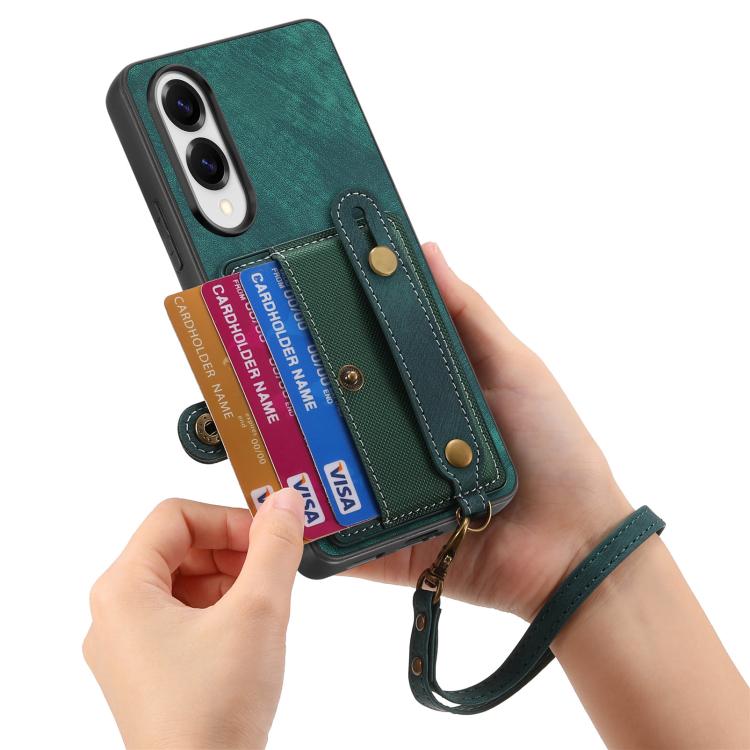 For Samsung Galaxy S25 Edge 5G Retro Cross Wristband Wallet Leather Back Phone Case