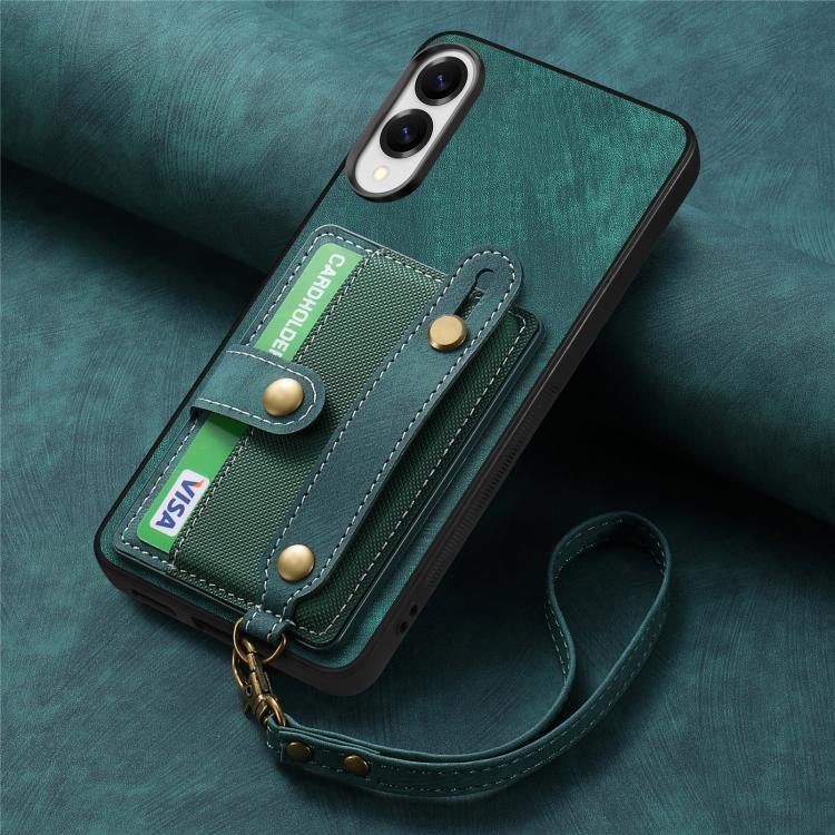 For Samsung Galaxy S25 Edge 5G Retro Cross Wristband Wallet Leather Back Phone Case