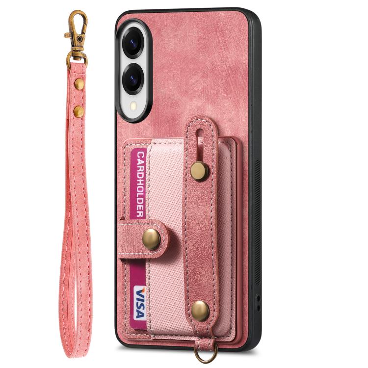 For Samsung Galaxy S25 Edge 5G Retro Cross Wristband Wallet Leather Back Phone Case