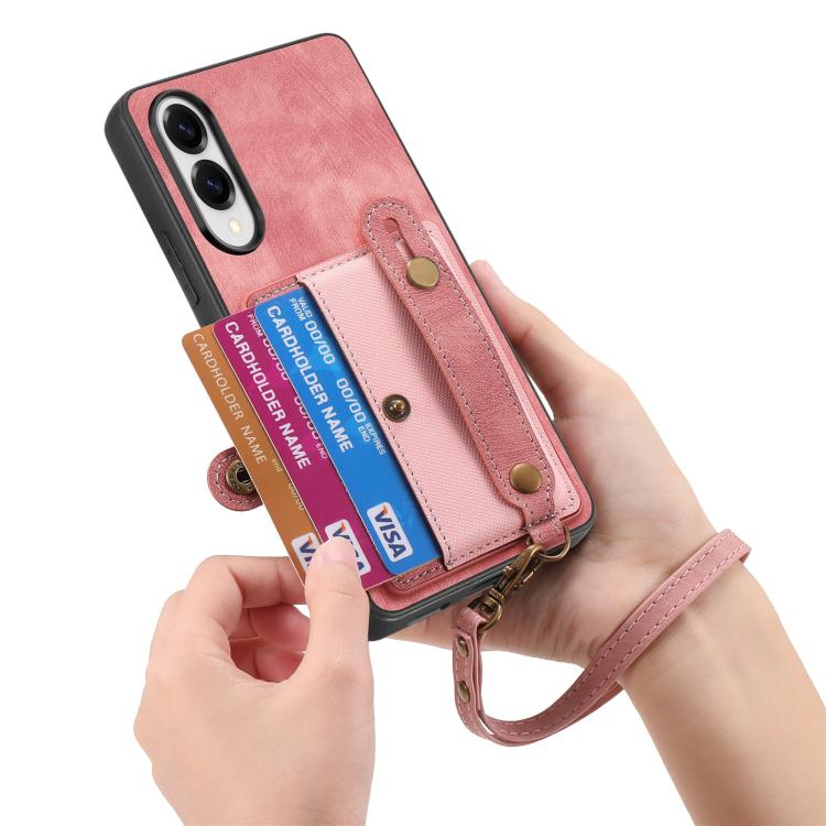 For Samsung Galaxy S25 Edge 5G Retro Cross Wristband Wallet Leather Back Phone Case