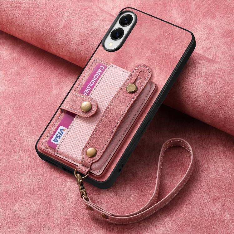 For Samsung Galaxy S25 Edge 5G Retro Cross Wristband Wallet Leather Back Phone Case