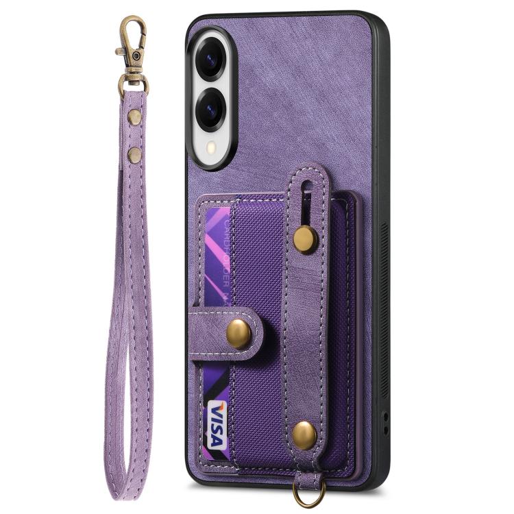 For Samsung Galaxy S25 Edge 5G Retro Cross Wristband Wallet Leather Back Phone Case