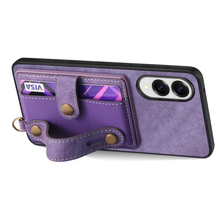 For Samsung Galaxy S25 Edge 5G Retro Cross Wristband Wallet Leather Back Phone Case
