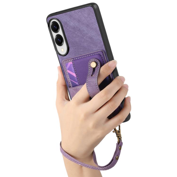 For Samsung Galaxy S25 Edge 5G Retro Cross Wristband Wallet Leather Back Phone Case