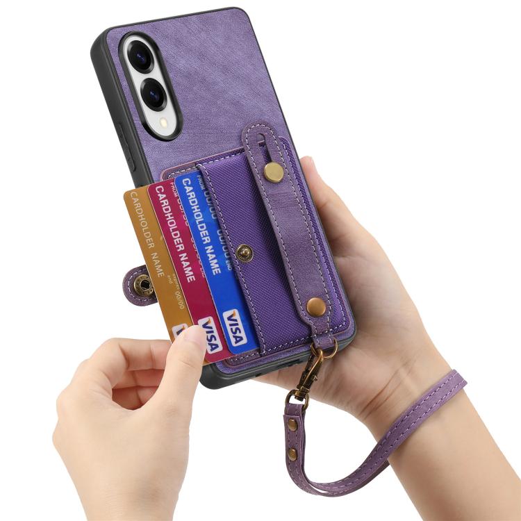For Samsung Galaxy S25 Edge 5G Retro Cross Wristband Wallet Leather Back Phone Case