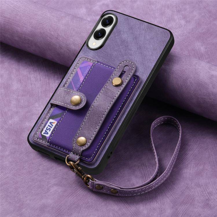 For Samsung Galaxy S25 Edge 5G Retro Cross Wristband Wallet Leather Back Phone Case