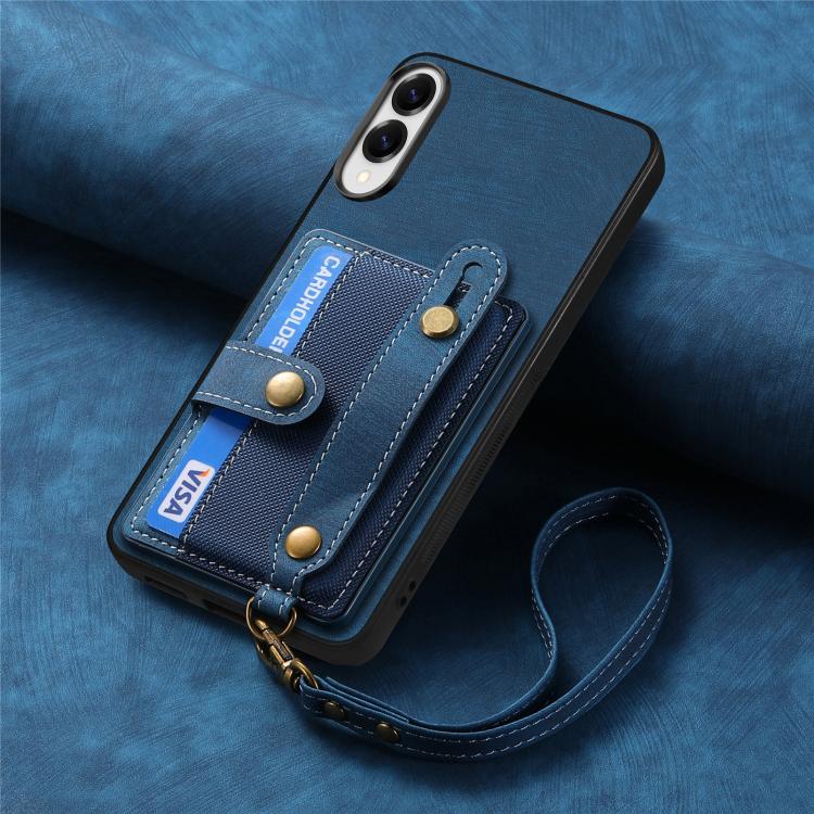 For Samsung Galaxy S25 Edge 5G Retro Cross Wristband Wallet Leather Back Phone Case
