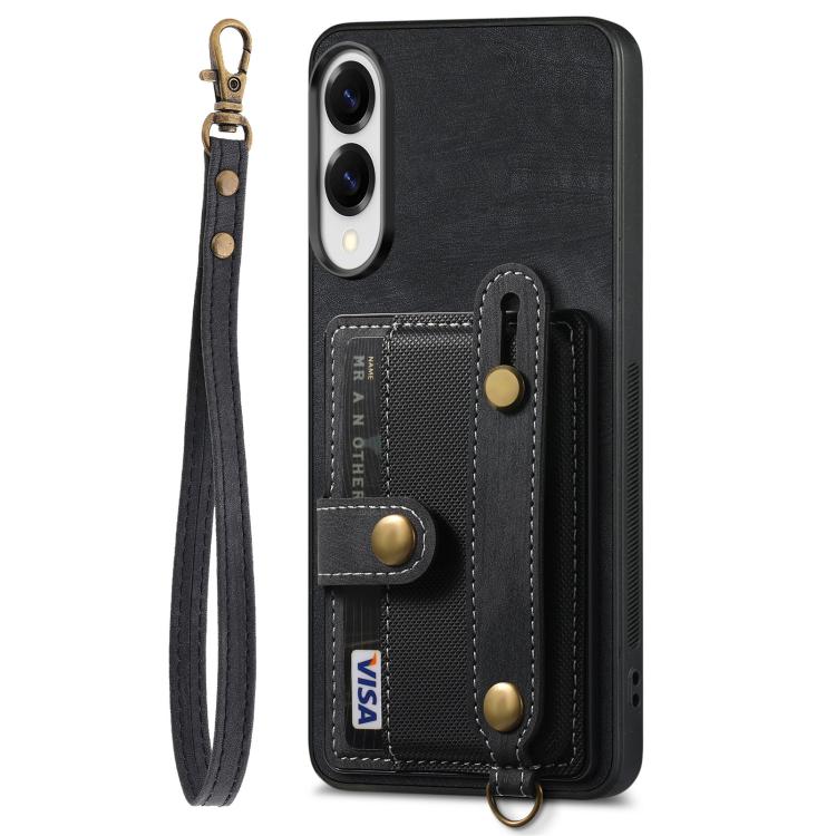 For Samsung Galaxy S25 Edge 5G Retro Cross Wristband Wallet Leather Back Phone Case