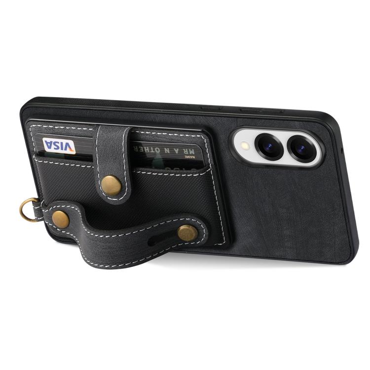 For Samsung Galaxy S25 Edge 5G Retro Cross Wristband Wallet Leather Back Phone Case