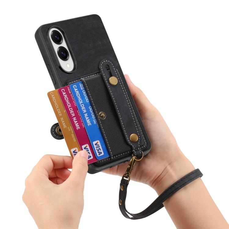 For Samsung Galaxy S25 Edge 5G Retro Cross Wristband Wallet Leather Back Phone Case