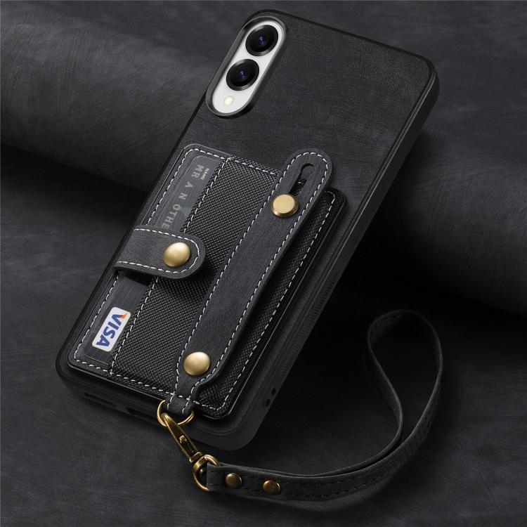 For Samsung Galaxy S25 Edge 5G Retro Cross Wristband Wallet Leather Back Phone Case