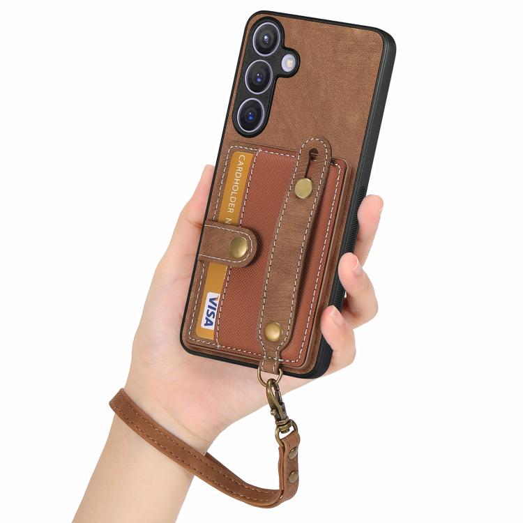 For Samsung Galaxy A37 5G Retro Cross Wristband Wallet Leather Back Phone Case