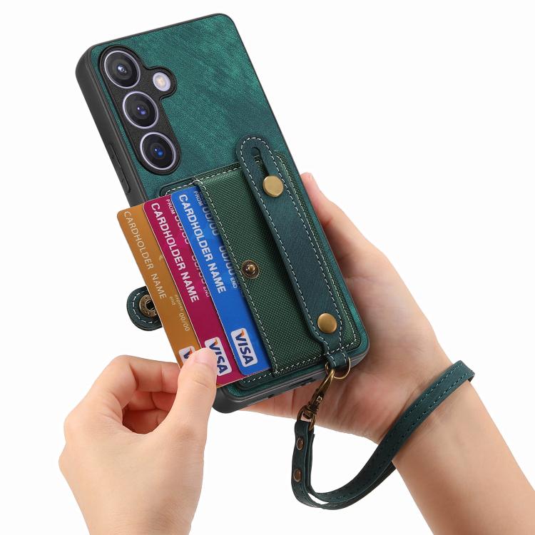 For Samsung Galaxy A37 5G Retro Cross Wristband Wallet Leather Back Phone Case