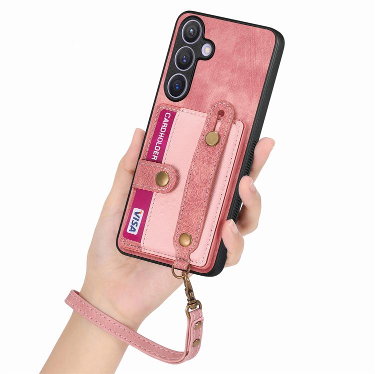 For Samsung Galaxy A37 5G Retro Cross Wristband Wallet Leather Back Phone Case