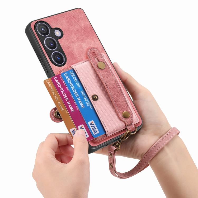 For Samsung Galaxy A37 5G Retro Cross Wristband Wallet Leather Back Phone Case