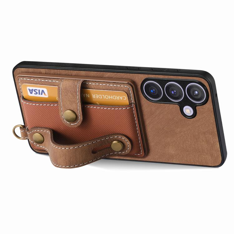 For Samsung Galaxy A57 5G Retro Cross Wristband Wallet Leather Back Phone Case