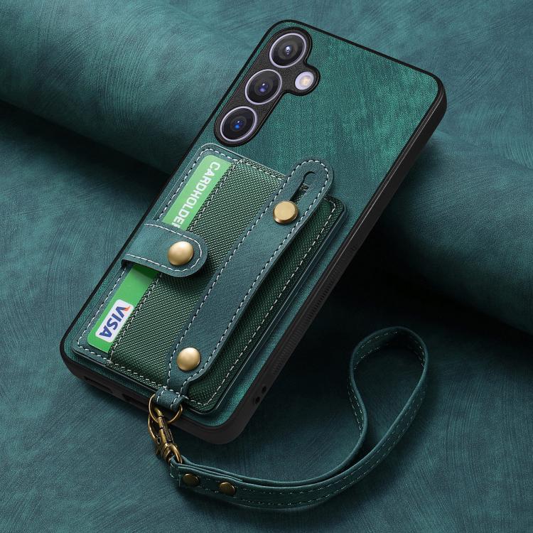 For Samsung Galaxy A57 5G Retro Cross Wristband Wallet Leather Back Phone Case