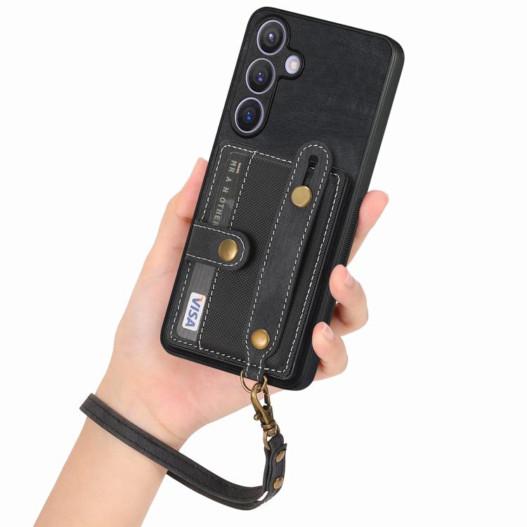 For Samsung Galaxy A57 5G Retro Cross Wristband Wallet Leather Back Phone Case