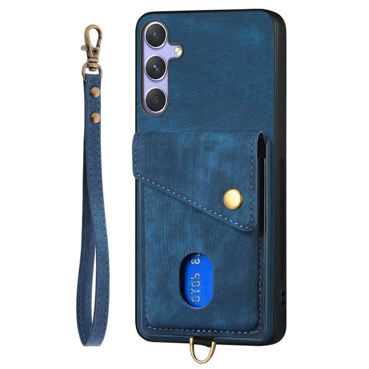 For Samsung Galaxy S25+ 5G Retro Card Wallet Fold Leather Phone Case with Strap