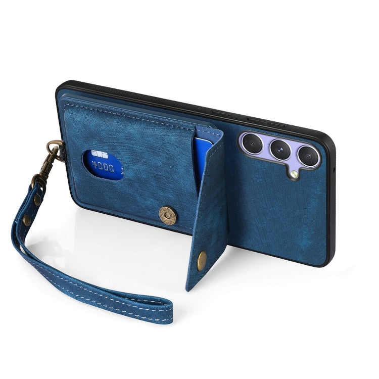 For Samsung Galaxy S25+ 5G Retro Card Wallet Fold Leather Phone Case with Strap
