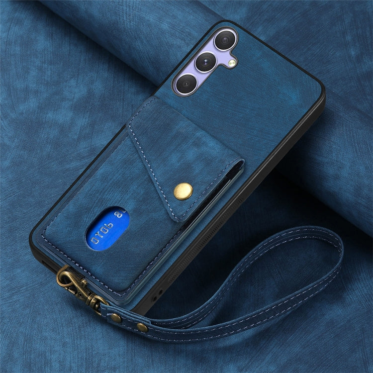 For Samsung Galaxy S25+ 5G Retro Card Wallet Fold Leather Phone Case with Strap
