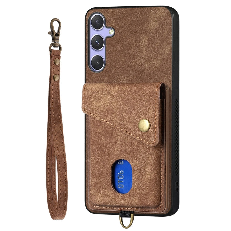 For Samsung Galaxy S25+ 5G Retro Card Wallet Fold Leather Phone Case with Strap