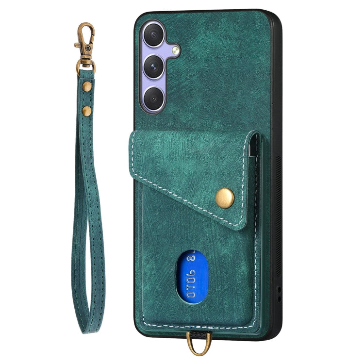 For Samsung Galaxy S25+ 5G Retro Card Wallet Fold Leather Phone Case with Strap