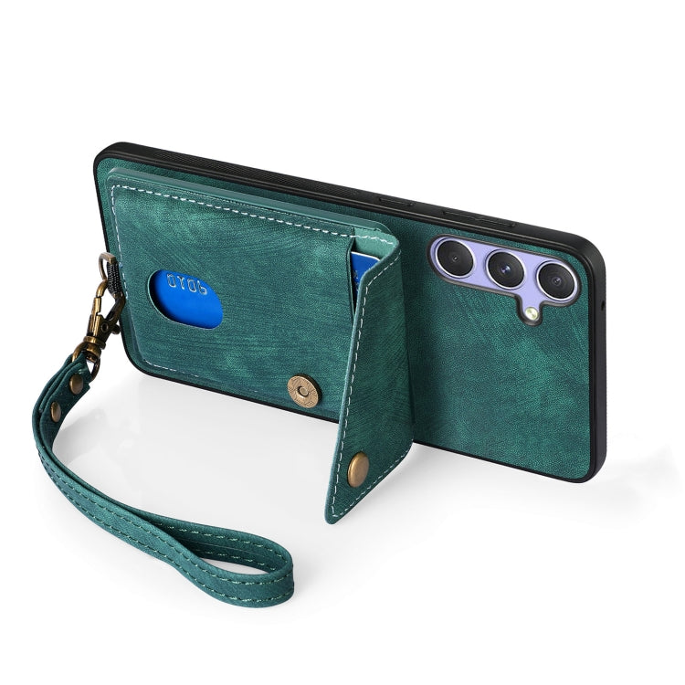 For Samsung Galaxy S25+ 5G Retro Card Wallet Fold Leather Phone Case with Strap