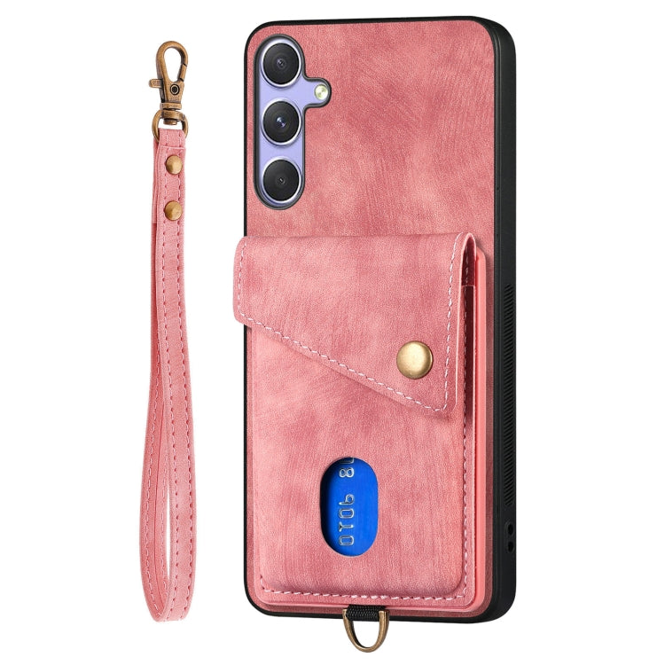 For Samsung Galaxy S25+ 5G Retro Card Wallet Fold Leather Phone Case with Strap