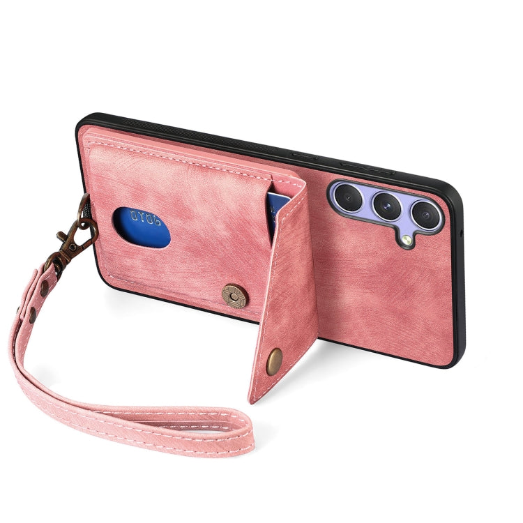 For Samsung Galaxy S25+ 5G Retro Card Wallet Fold Leather Phone Case with Strap