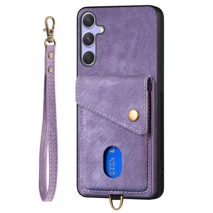 For Samsung Galaxy S25+ 5G Retro Card Wallet Fold Leather Phone Case with Strap