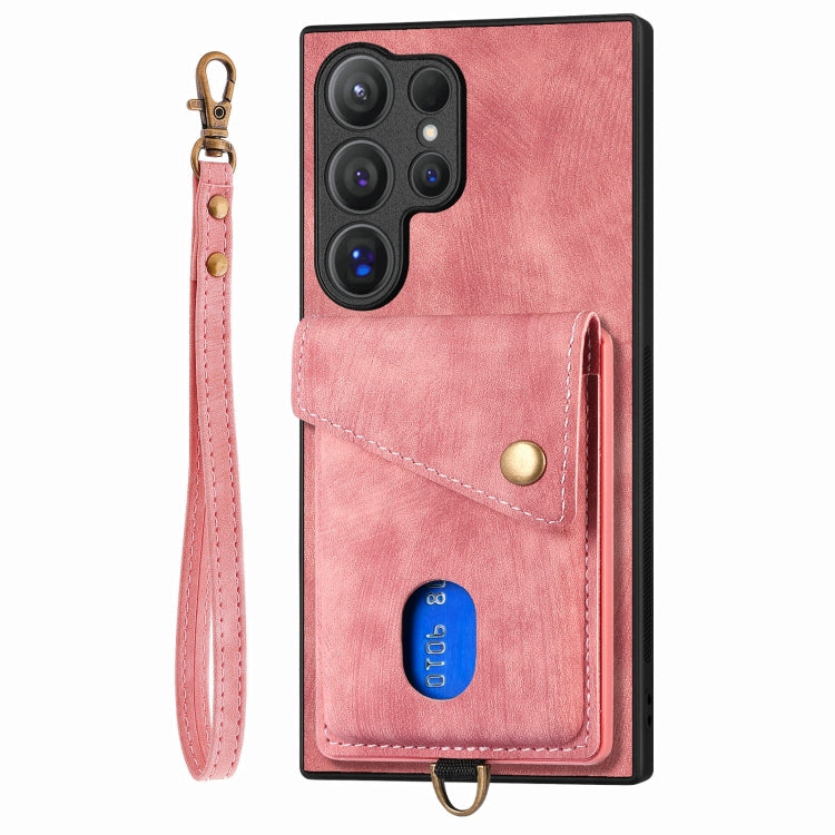 For Samsung Galaxy S25 Ultra 5G Retro Card Wallet Fold Leather Phone Case with Strap