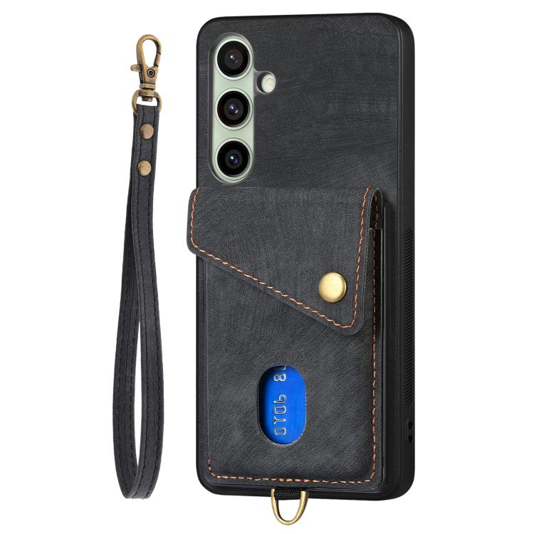 For Samsung Galaxy A56 5G Retro Card Wallet Fold Leather Phone Case with Strap